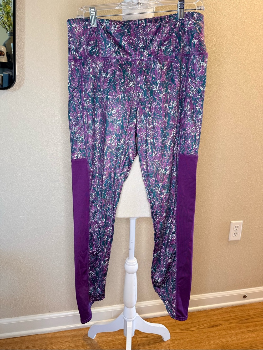 Purple Printed Active Leggings with Solid Side Panels